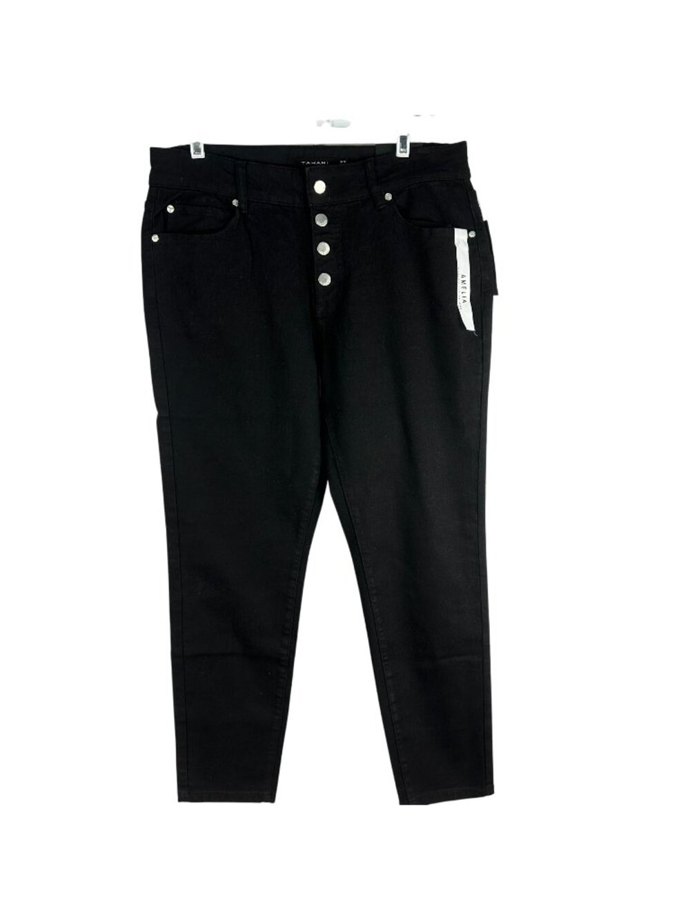 Tahari Black Rayon Denim Button Fly Skinny Jeans Women’s Size 12 Stretch Amelia